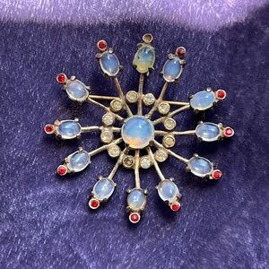 Vintage (1940’s?) Sterling Silver, Moonstone and Ruby Gemstones Brooch/Pendant